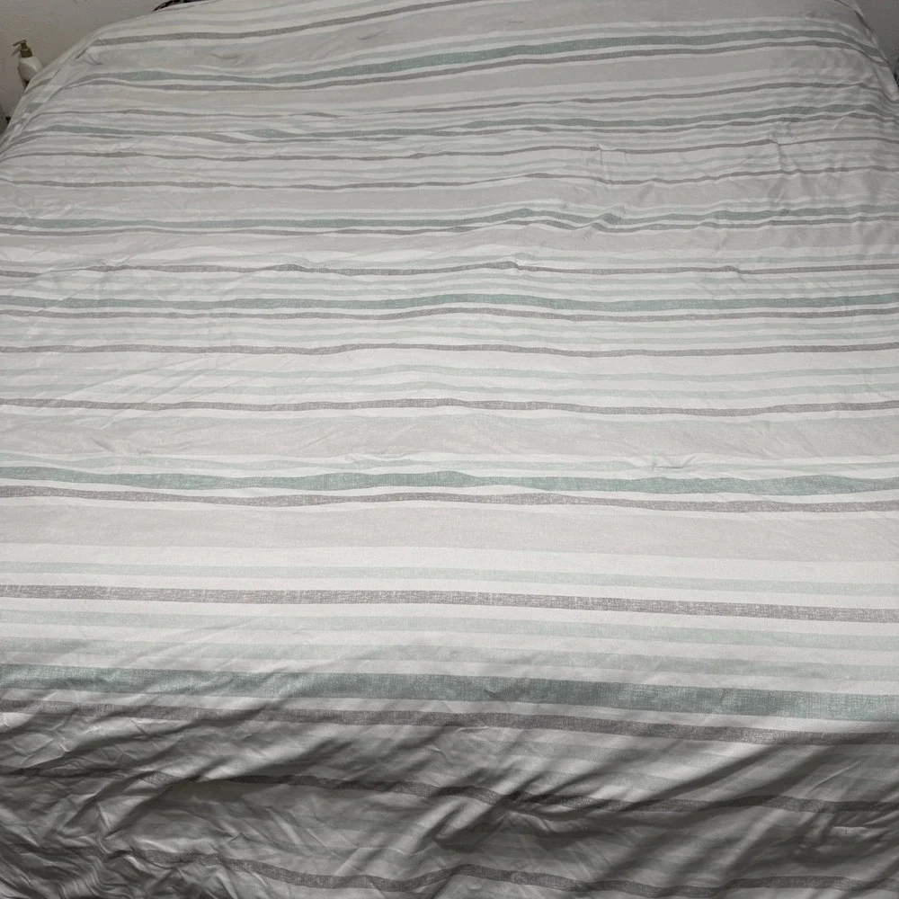 Sunham Home Fashions Striped Comforter King 104x90 Gray Aqua White